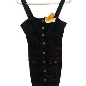 Black Button-Front Denim Dress